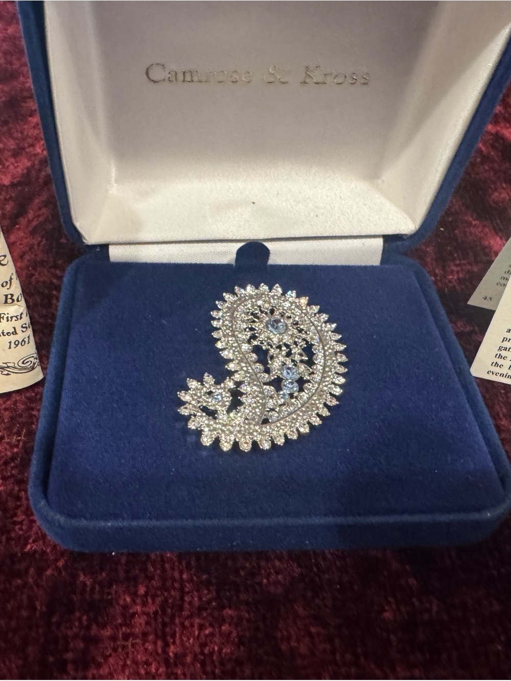 Paisley Crystal Brooch with Blue Accent Stones